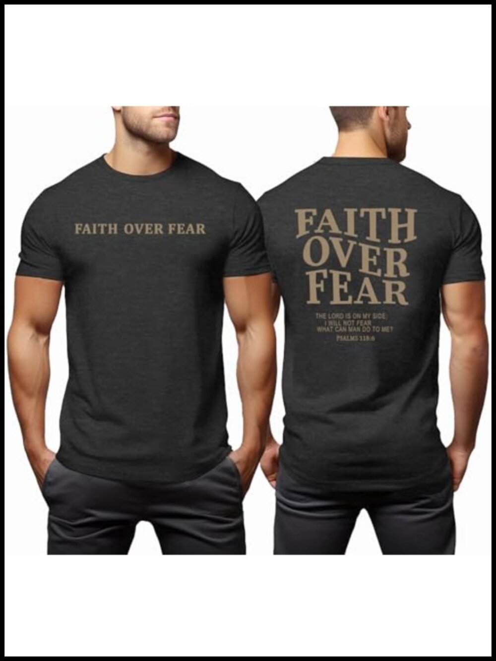 Men's Faith Over Fear Graphic T-Shirt Christian Jesus Tee Crew Neck